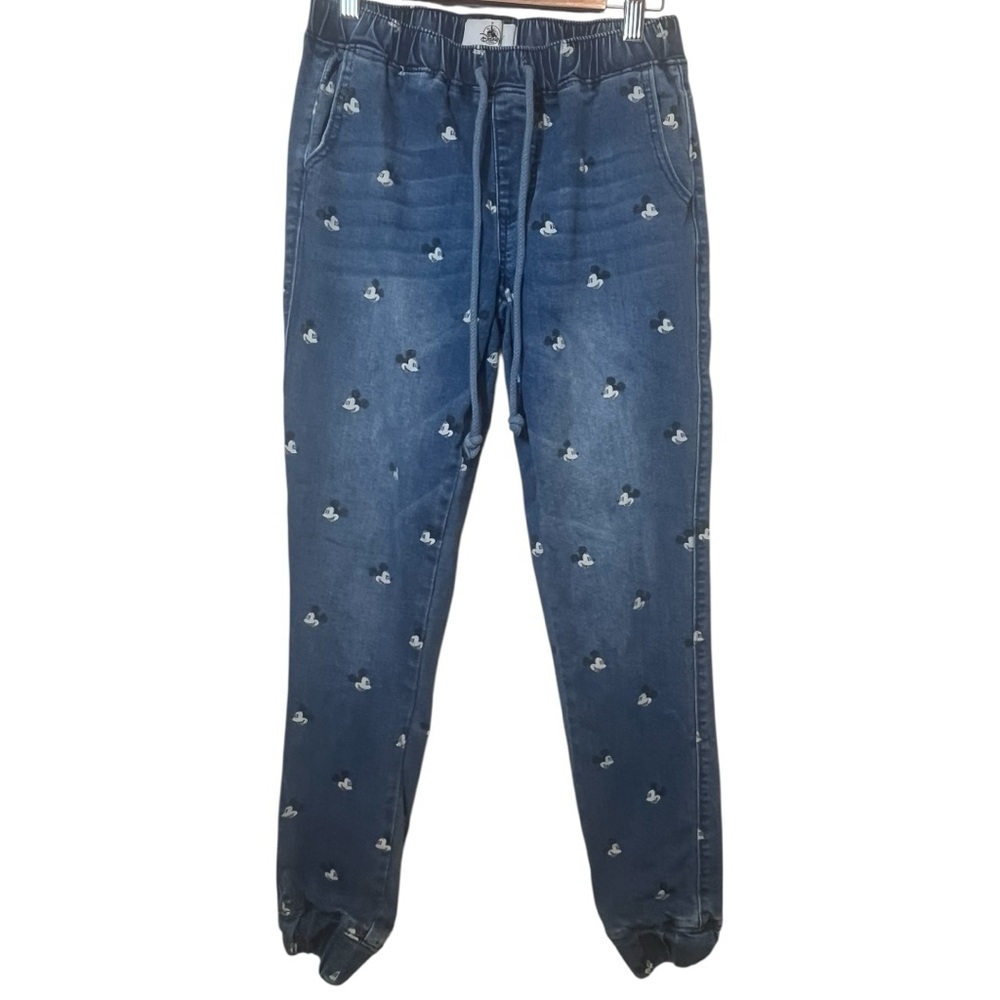 Disney Parks Mickey Mouse Denim Joggers with Character Pattern Size XS